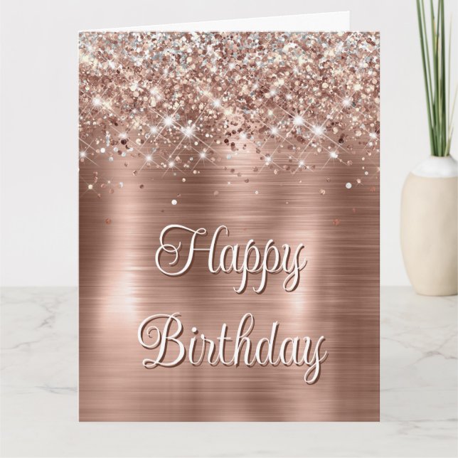 Glitterie Rose Gold Foil Imitate Glitzer Monogramm Karte (Vorderseite)