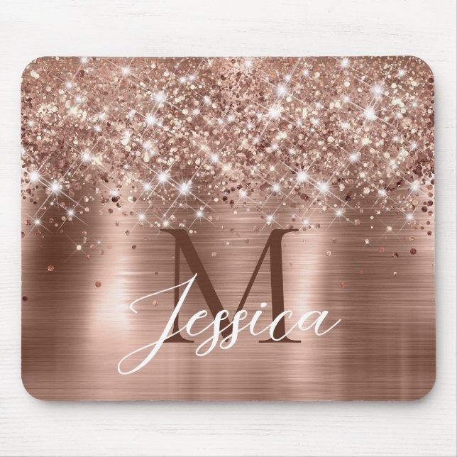 Glitterie Rose Gold Foil Imitate Glitzer Monogramm Mousepad (Vorne)
