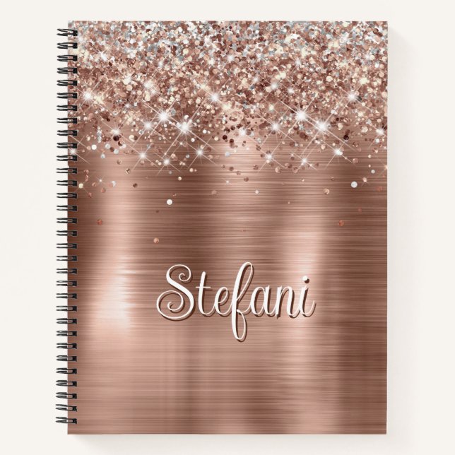 Glitterie Rose Gold Foil Imitate Glitzer Monogramm Notizbuch (Vorderseite)