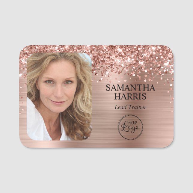 Glitterie Rose Gold Foil Logo und Foto Namensschild (Vorderseite)