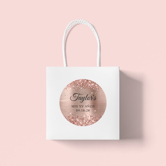 Glitterie Rose Gold Foil Mis XV Años Runder Aufkleber (Large Round Favor Stickers)