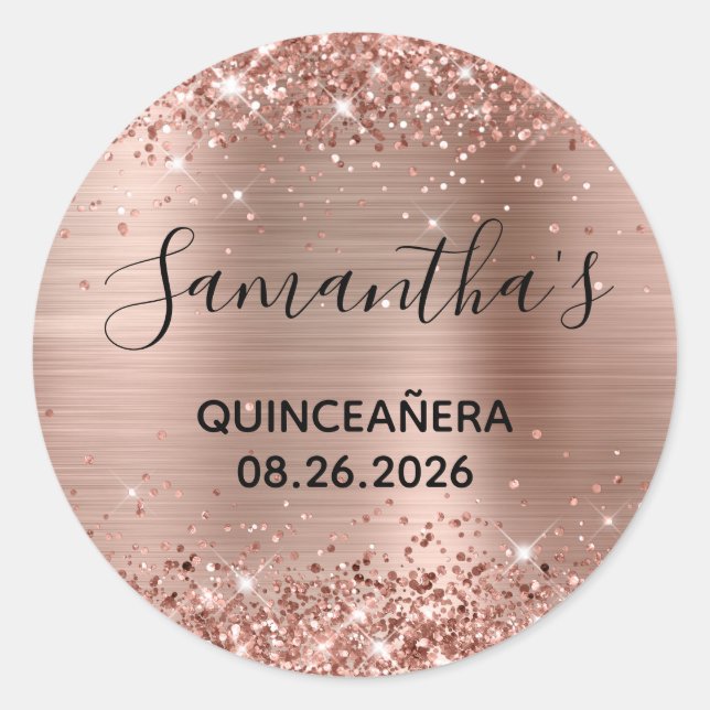 Glitterie Rose Gold Foil Quinceñera Party Runder Aufkleber (Vorderseite)