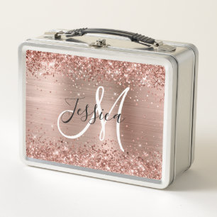 Glitterie Rose Gold Foil Schwarz und Weiß Monogram Metall Brotdose