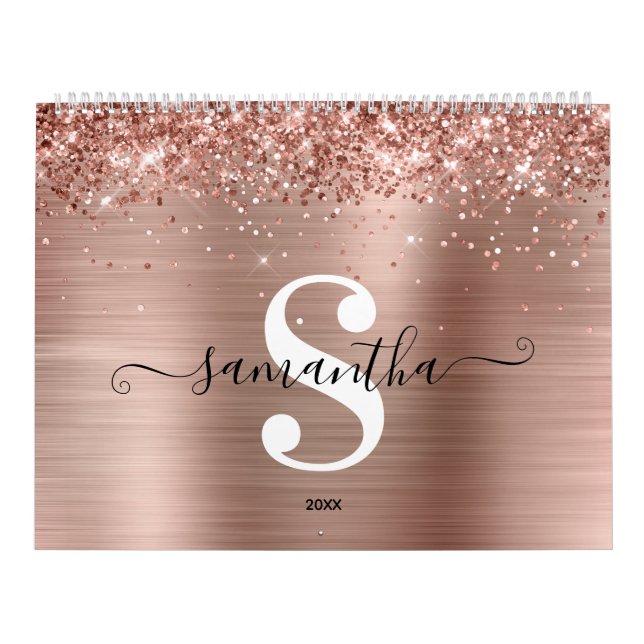 Glitterie Rose Gold Foil Signature Monogram Foto Kalender (Titelbild)