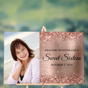 Glitterie Rose Gold Fossil 16 . Geburtstag Willkom Acrylschild