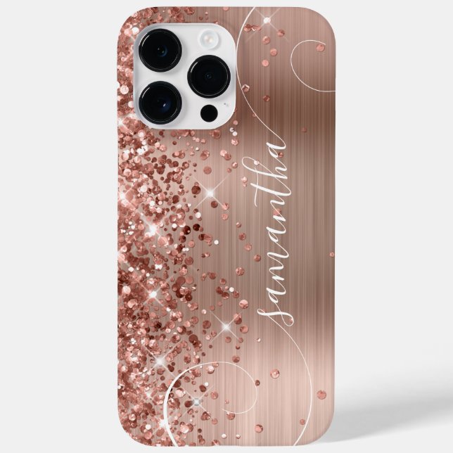 Glitterie Rose Gold Glam Curly Signature Case-Mate iPhone 14 Pro Max Hülle (Rückseite)
