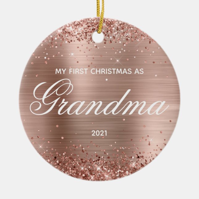 Glitterie Rose Gold Meine ersten Weihnachten als O Keramik Ornament (Vorne)