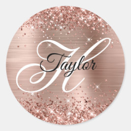 Glitterie Rose Gold Metallic Extravagant Monogram Runder Aufkleber