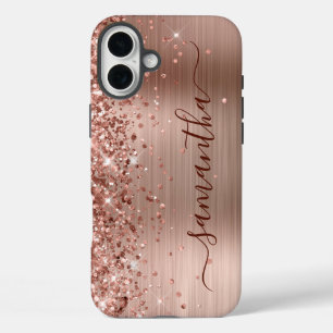 Glitterie Rose Gold Metallic Girly Black Signature iPhone 16 Plus Hülle