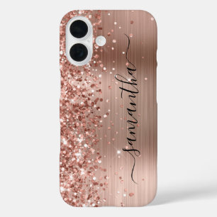 Glitterie Rose Gold Metallic Girly Signature iPhone 16 Hülle