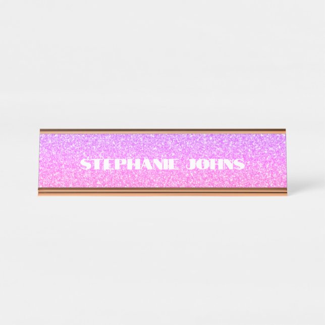 Glitterie Rose Gold Pink Monogram Individuelle Nam Schreibtischnamensplakette (Vorderseite )