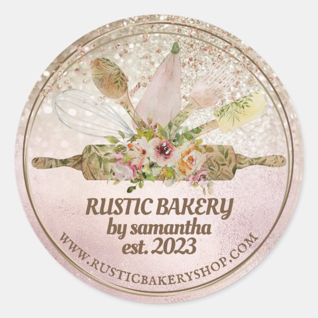 Glitterie Rose Gold Walzen Button schreit rustikal Runder Aufkleber (Vorderseite)