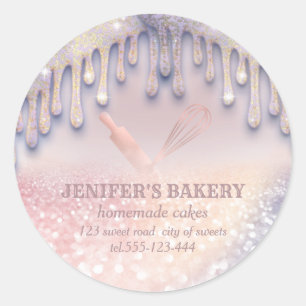 Glitterie Rose Gold Walzen Button & Whisk Koch Bäc Runder Aufkleber