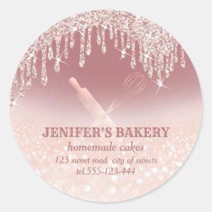 Glitterie Rose Gold Walzen Button & Whisk Koch Bäc Runder Aufkleber