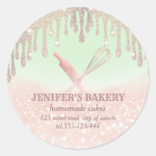 Glitterie Rose Gold Walzen Button & Whisk Koch Bäc Runder Aufkleber