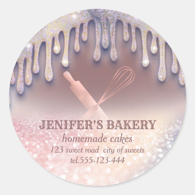 Glitterie Rose Gold Walzen Button & Whisk Koch Bäc Runder Aufkleber (Vorderseite)