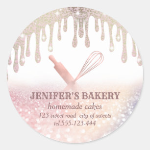 Glitterie Rose Gold Walzen Button & Whisk Koch Bäc Runder Aufkleber