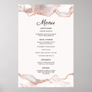 Glitterie Rose Gold White Agate 2 Grenz Menü A4 Poster