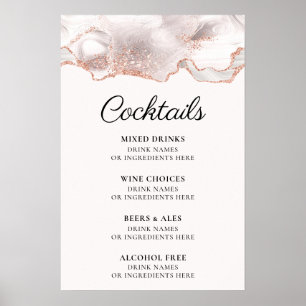 Glitterie Rose Gold White Agate Cocktail Menü A4 Poster