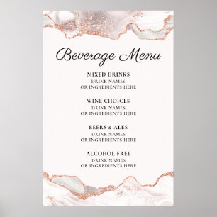 Glitterie Rose Gold White Agate Getränkemenü A4 Poster