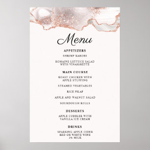 Glitterie Rose Gold White Agate Menü A4 Poster