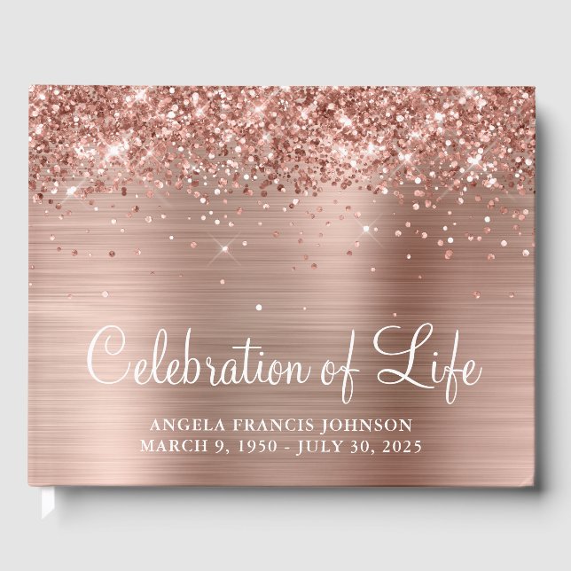 Glitterie Rose Goldene Foil Feier des Lebens Gästebuch (Vorderseite)
