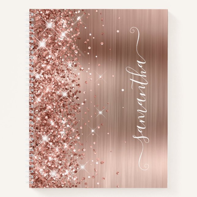 Glitterie Rose Goldene Foil Moderne Giro Signatur Notizbuch (Vorderseite)