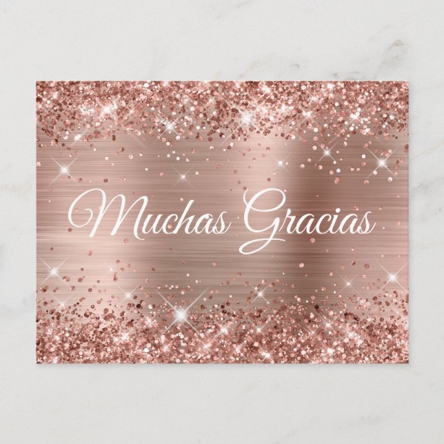 Glitterie Rose Goldene Foil Quinceañera Muchas Gra Postkarte (Vorderseite)