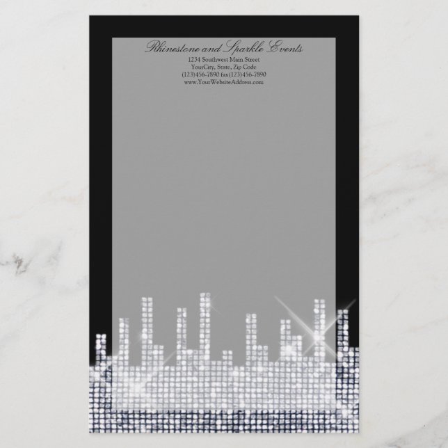 Glitterie Schwarz/Silber Glamour Personalisiert Briefpapier (Vorderseite)