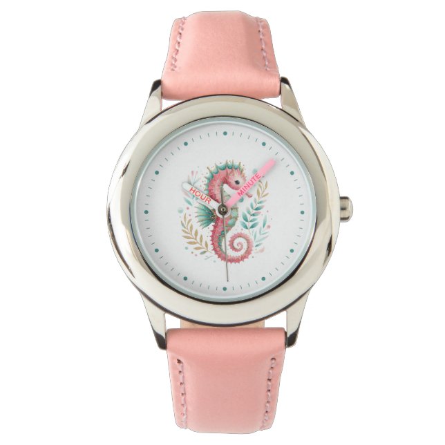 Glitterie-Seepferd auf Weiß Armbanduhr (Vorderseite)