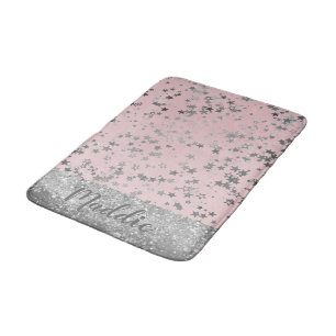 Glitterie Silberstars auf rosa Personalisiert Badematte
