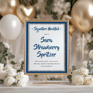 Glitterie Silver Frame Signature Mocktail Navy Blu Poster