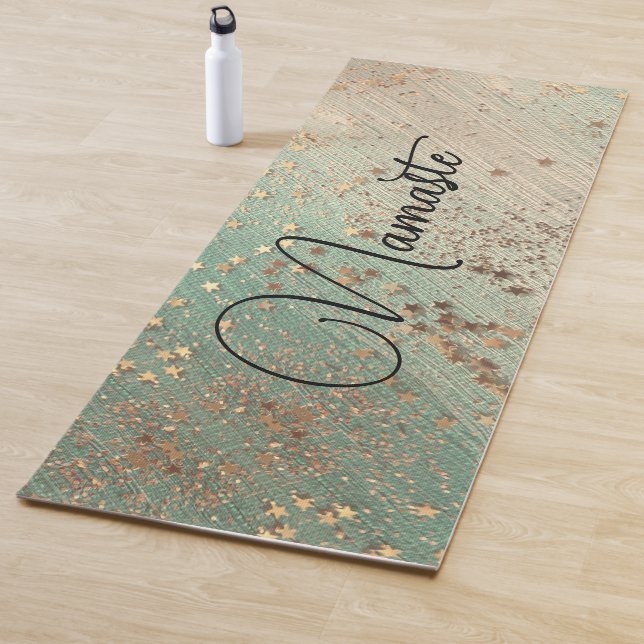 Glitterie Sterne auf Sea Green Namaste Personalisi Yogamatte (Beispiel)
