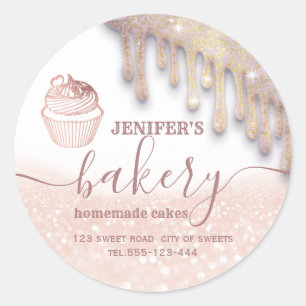Glitterie Tropfens cupcake Koch Script Bäckerei Kl Runder Aufkleber