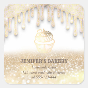 Glitterie Tropfens Gold Hausgemachte Kuchen und Sü Quadratischer Aufkleber