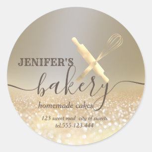 Glitterie Walzen Button & Whisk Koch Skript-Bäcke Runder Aufkleber
