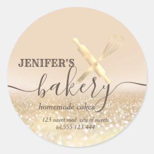 Glitterie Walzen Button & Whisk Koch Skript-Bäcker Runder Aufkleber