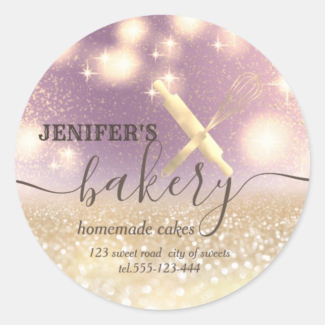 Glitterie Walzen Button & Whisk Koch Skript-Bäcker Runder Aufkleber (Vorderseite)