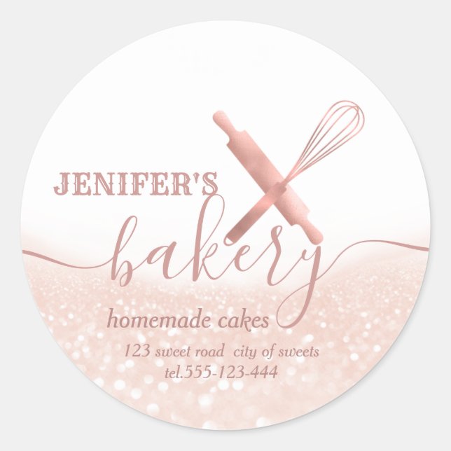 Glitterie Walzen Button & Whisk Koch Skript-Bäcker Runder Aufkleber (Vorderseite)