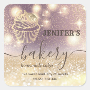 Glitterie Walzen Button & Whisk Koch Skriptbäckere Quadratischer Aufkleber