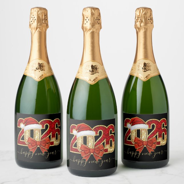 Glittering 2026 New Year Design with Santa Hat  (Flaschen)