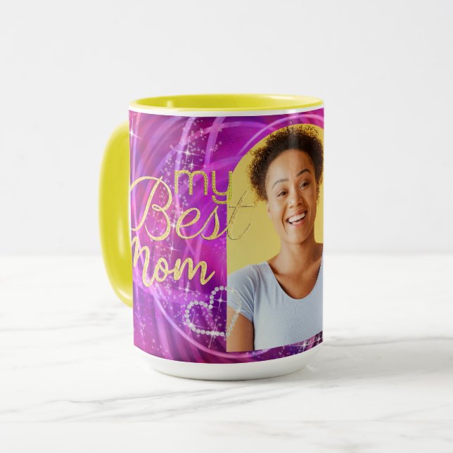 Glittering Best Mama Foto Mangenta Magie Tasse (Vorderseite Links)