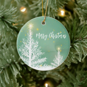 Glittering Blue Background mit Weihnachtsbaum Keramik Ornament