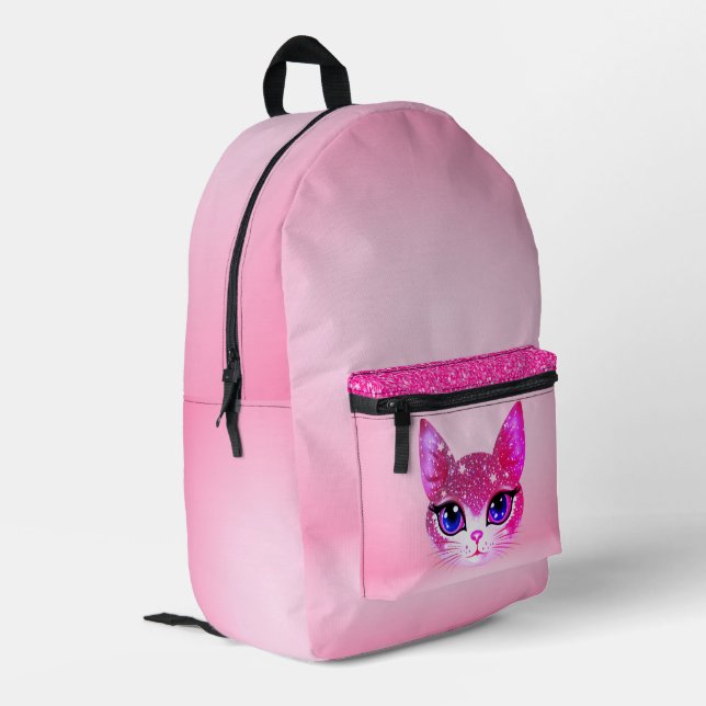 Glittering Cat Face Bedruckter Rucksack (Rückseitige Ecke links)