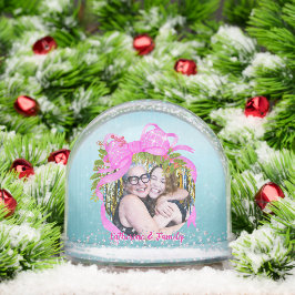 Glittering Christmas Pink Bow Photo Blue Schneekugeln