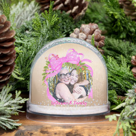 Glittering Christmas Pink Bow Photo Gold Schneekugeln
