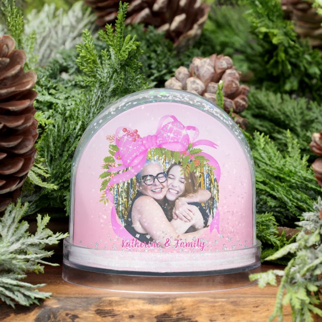 Glittering Christmas Pink Bow Photo Pink Schneekugeln (Winter)
