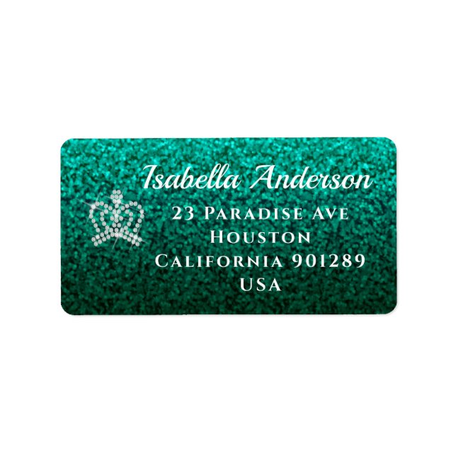 Glittering Crown Aqua Address Label Adressaufkleber (Vorne)