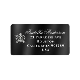 Glittering Crown Black Satin Rücksendeadresse Adressaufkleber
