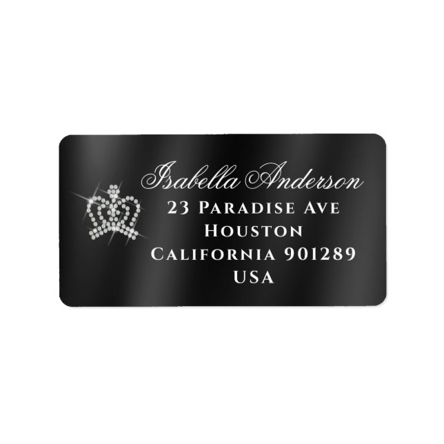 Glittering Crown Black Satin Rücksendeadresse Adressaufkleber (Vorne)
